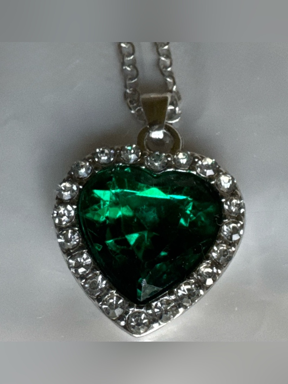 Emerald Heart Pendant Necklace - Silver-Tone